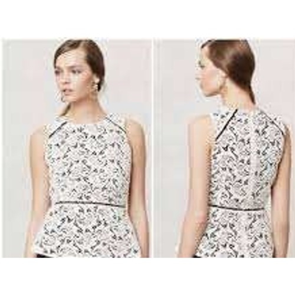 Maeve Anthropologie Cream Black Floral Lace Sleeveless Top SZ 10 Coquette Party